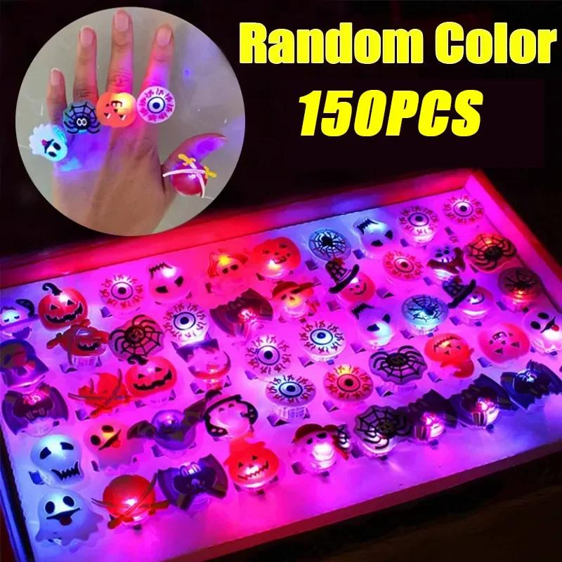 Halloween Light Up Glowing Rings 50PCS Halloween Party Favors LED Rings Flashing Glowing Finger Rings Fun Toys for Kids Adults
