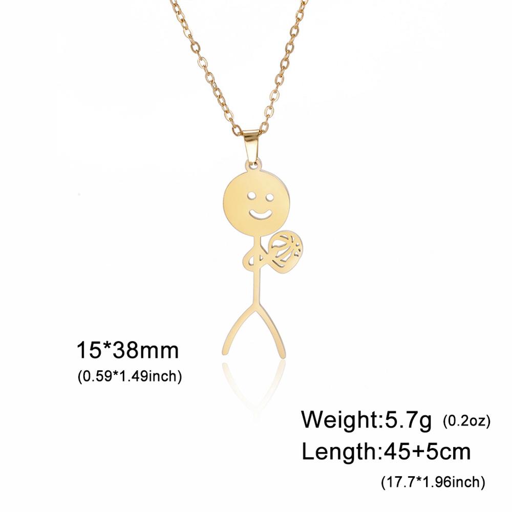  Funny Basketball Doodle Pendant Necklace for Men Women Hip Hop Stainless Steel Cute Stickman Necklaces Sport Jewelry