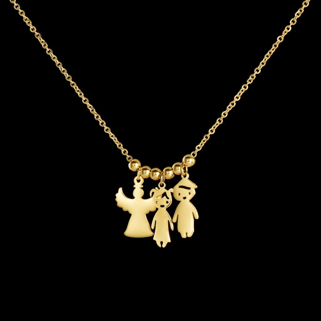 Atoztide Engrave Family Name Necklace for Women Personalized Stainless Steel Jewelry Mother Kids Angle Dog Chain Birthday Gift