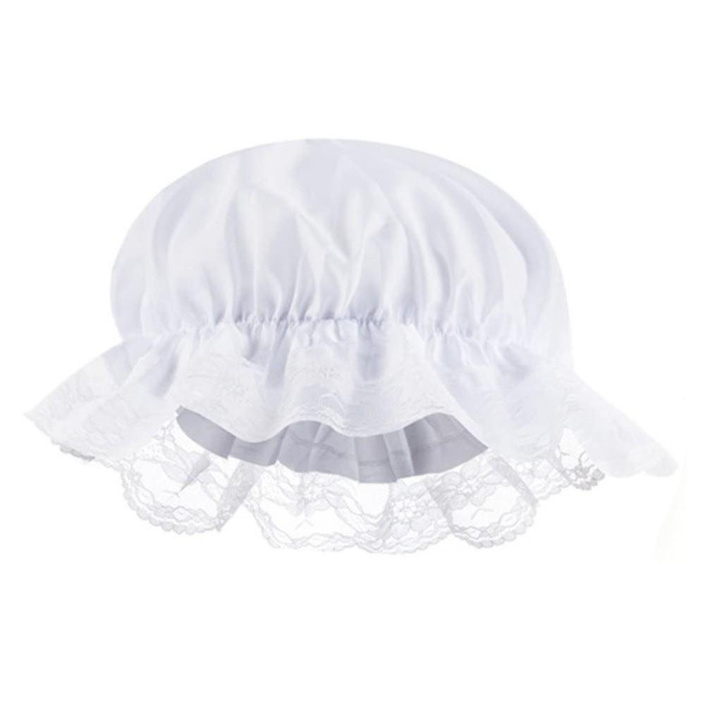 White Maid Apron Hat Set Lace Trim Lolita Bonnet Hat Durable Half Apron Kitchen Cafe Baking Hat Style A