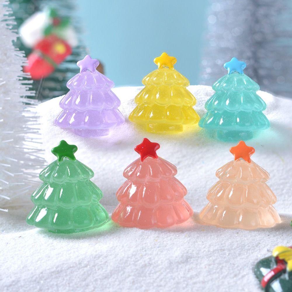 Mini Christmas Tree Micro Landscape Figure Ornament Luminous Pine Tree Decorations Ornament Desktop Decor Resin Craft