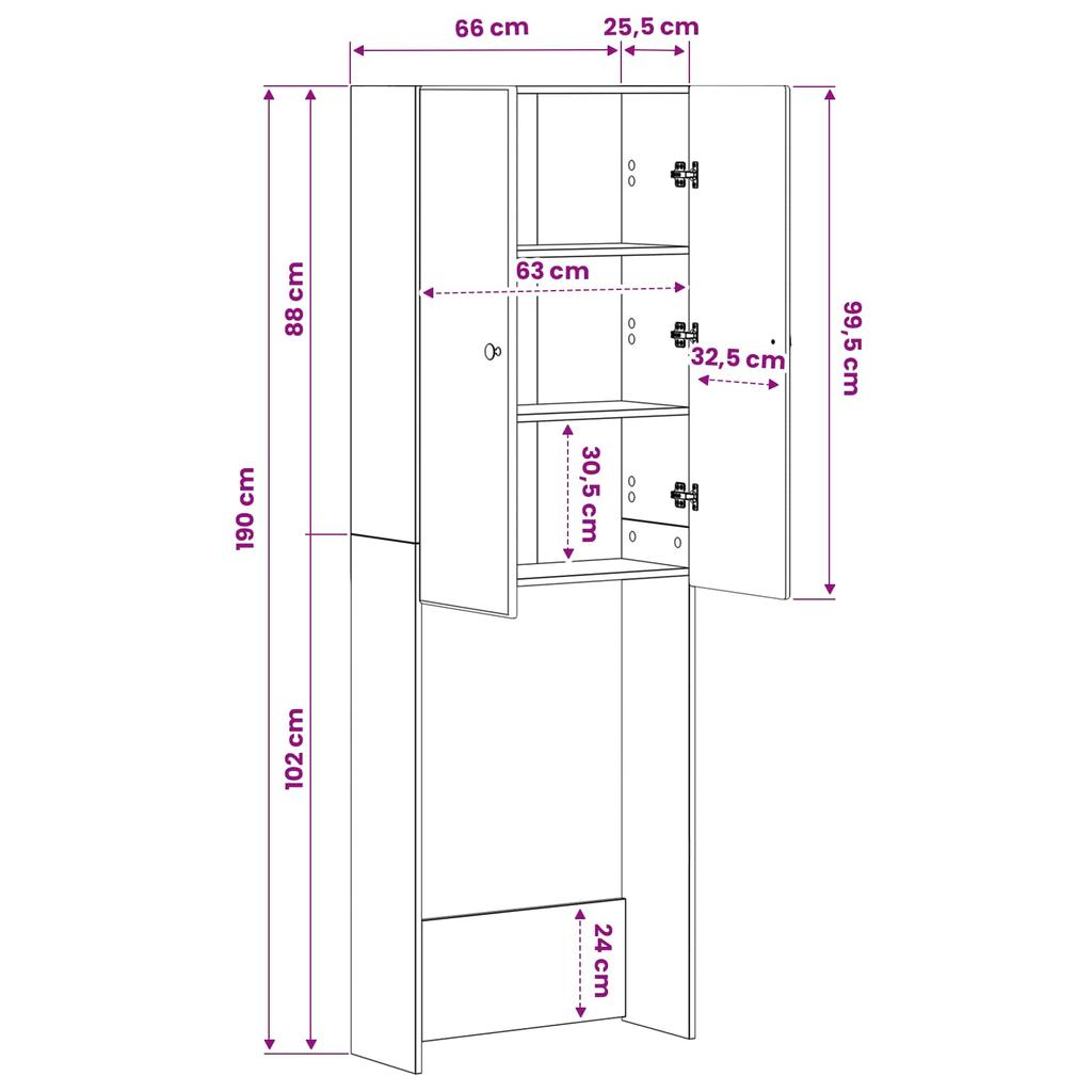 Bathroom Cabinet BREDA Sonoma Oak 66 X 25.5 X 190 Cm