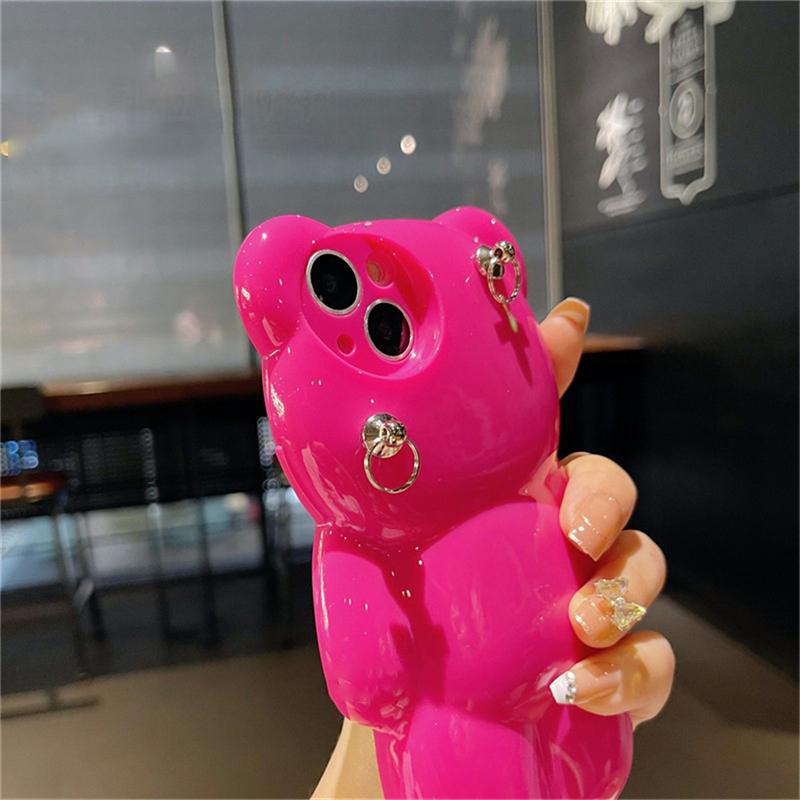 Korean Cute 3d Pink Bear Crossbody Lanyard Telefonveske For Iphone 14 13 12 11 Pro Xs Max X Xr Cartoon Støtsikkert mykt deksel Funda