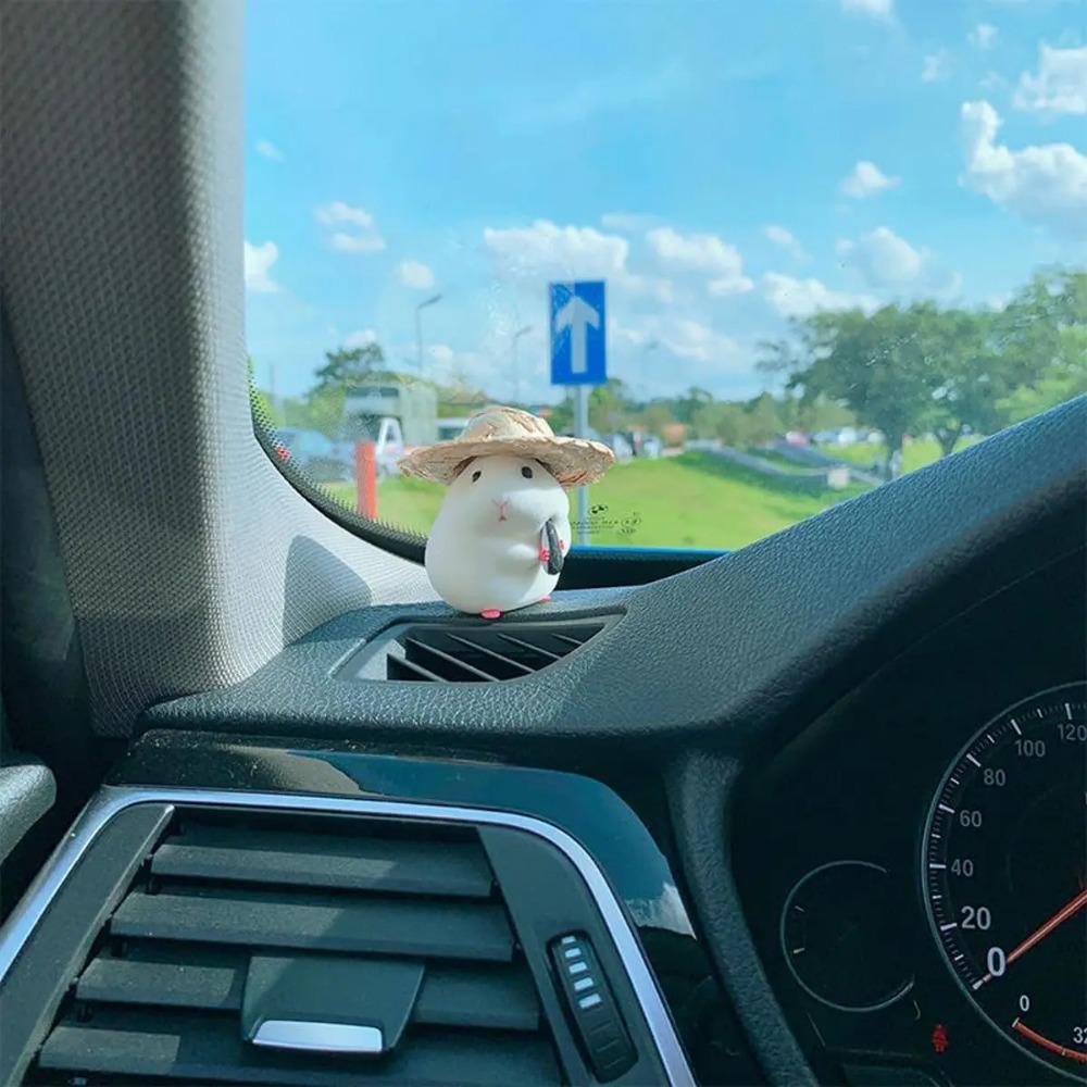 1PC Cute Hamster with Straw Hat Car Ornament,Car Decoration Auto Interior Dashboard Accessories