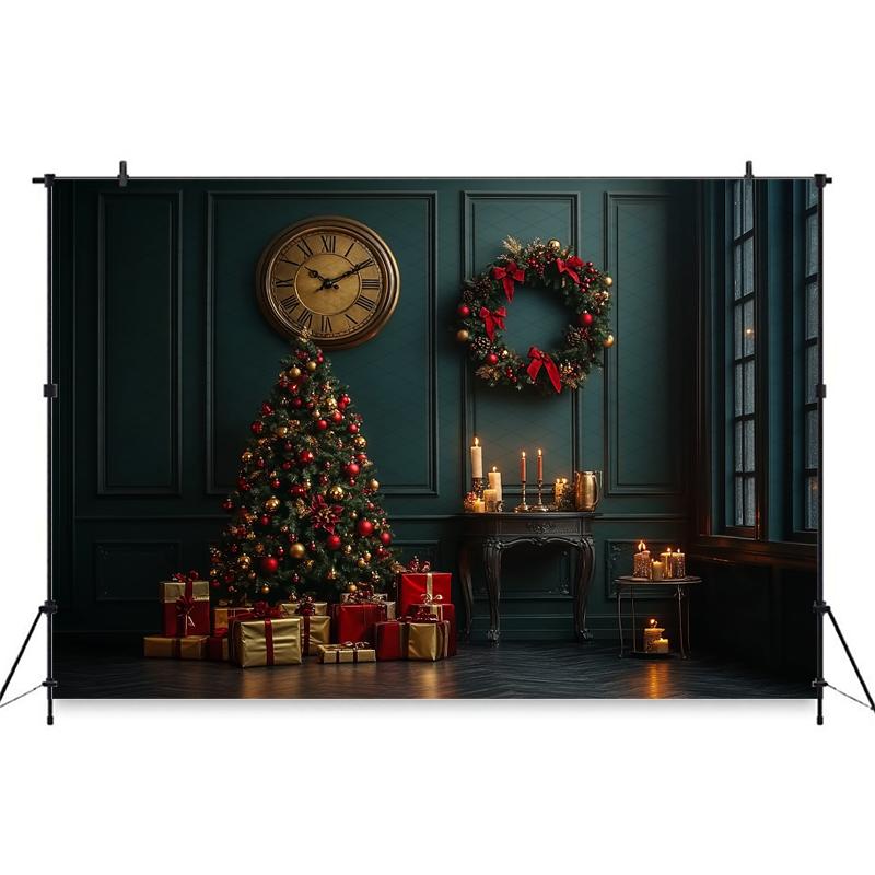Mocsicka Christmas Photography Background Home Xmas Tree Dark Green Wall Decorations New Year Party Photo Backdrop Studio Banner