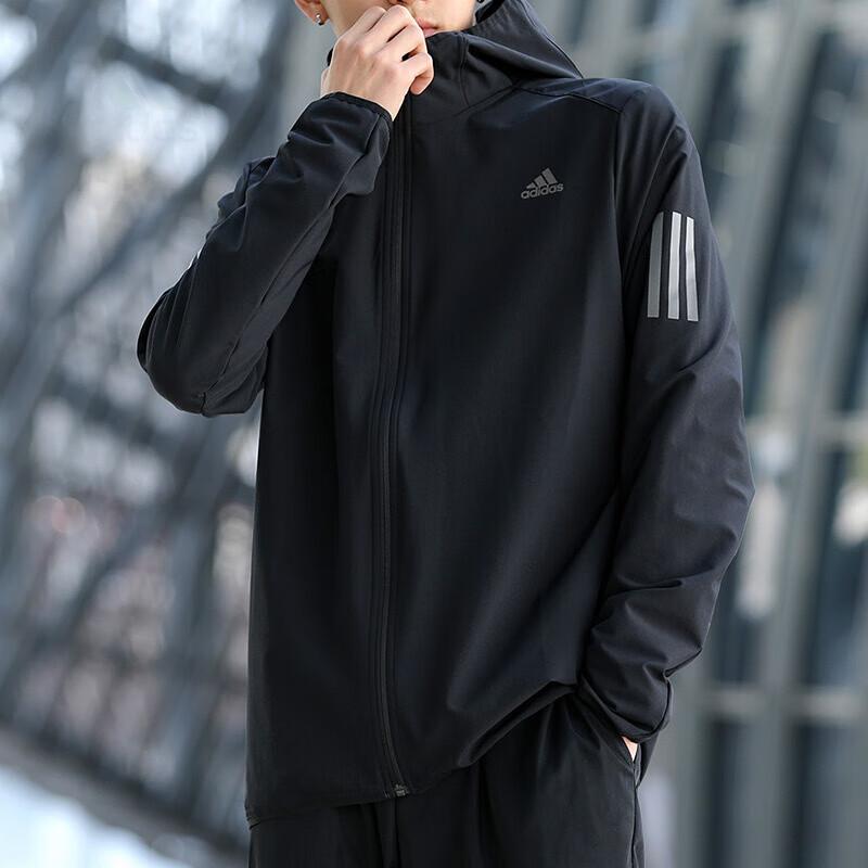 Adidas ნაქსოვი კაპიუშონიანი სპორტული ქურთუკი მამაკაცის გარე ტანსაცმელი შავი CY5776
