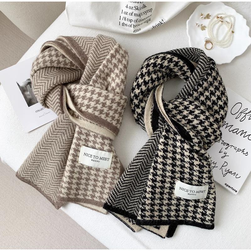 Korean INS Classic Double Sided Grid Scarf Fashionable Versatile Couple Trendy Knitted Scarf For Autumn Winter New Warm Scarf