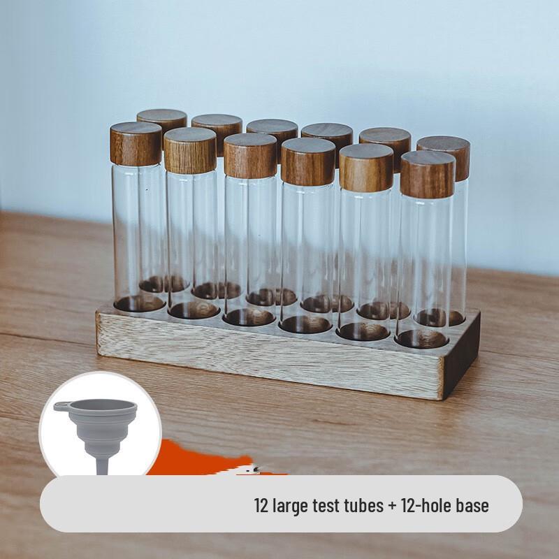 

Набор стеклянных пробирок для хранения специй с деревянной подставкой.