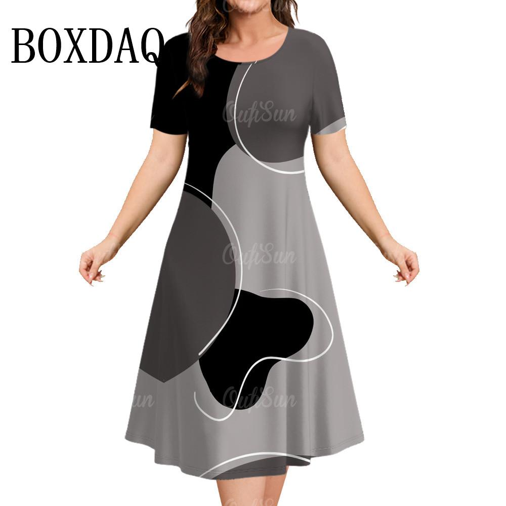 Vêtements Femme Robes Amples à Manches Courtes Imprimé Rayures 3D Vêtements de Mode Robe d'Été Décontractée Robe Trapèze