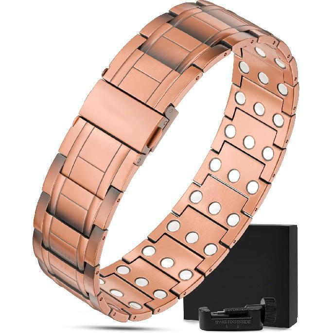 MagnetRX® Copper Bracelet for Men - EllipseMAX 5X Strength 5,000 Gauss Magnets - Premium Mens Copper Bracelet with Adjustable Length (Tire Track)