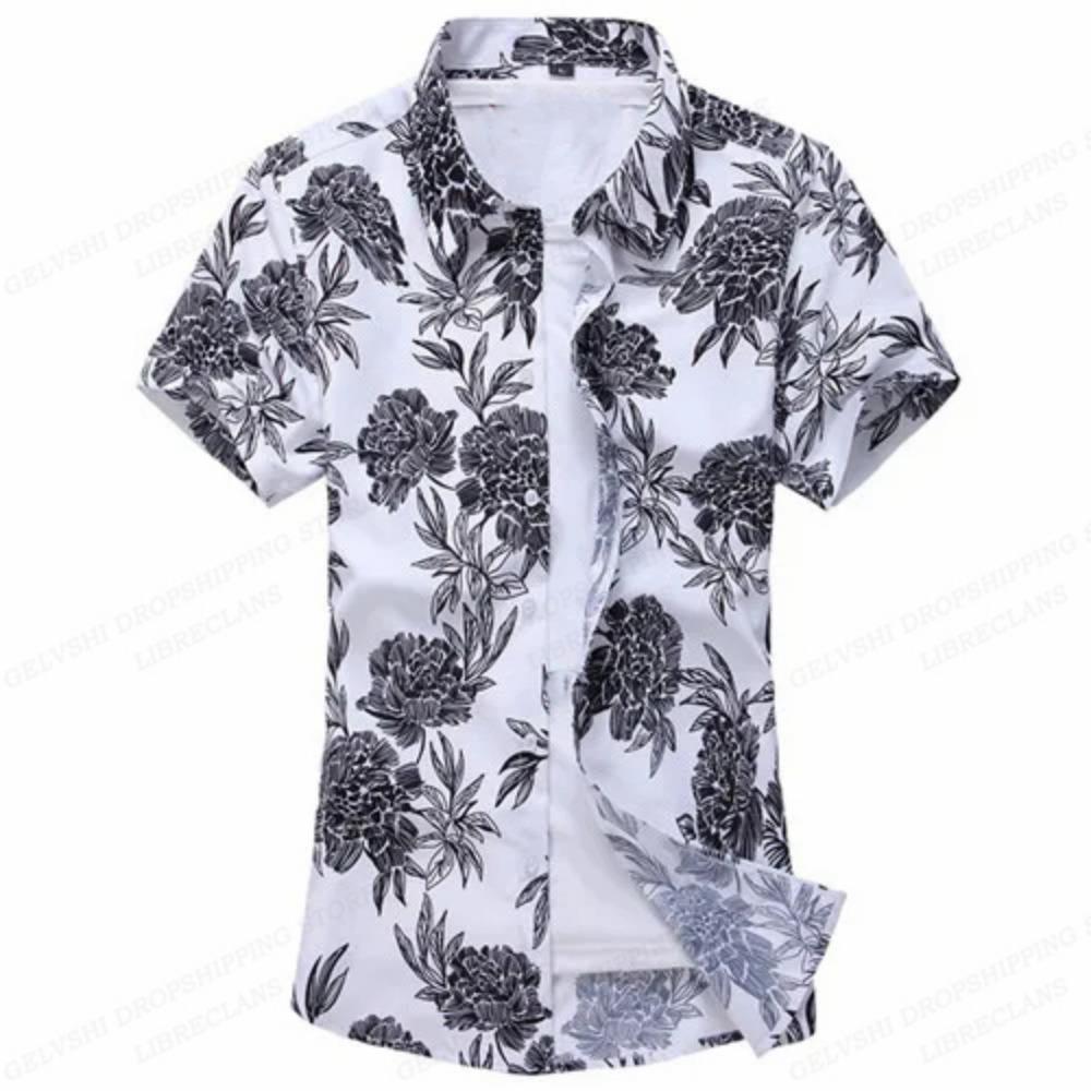Camicie Hawaiane Floreali Estive Uomo Moda Camicia a Maniche Corte Camicetta a Fiori Collo Turn-Over Casual Revers Camisas Abbigliamento Uomo
