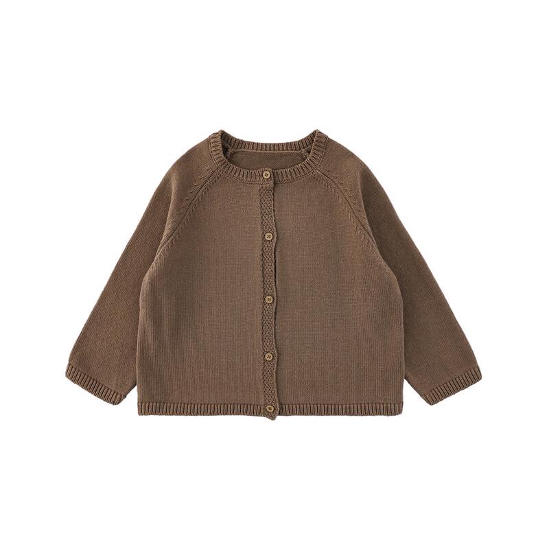 Girls' Solid Color Round Neck Cardigan Sweater