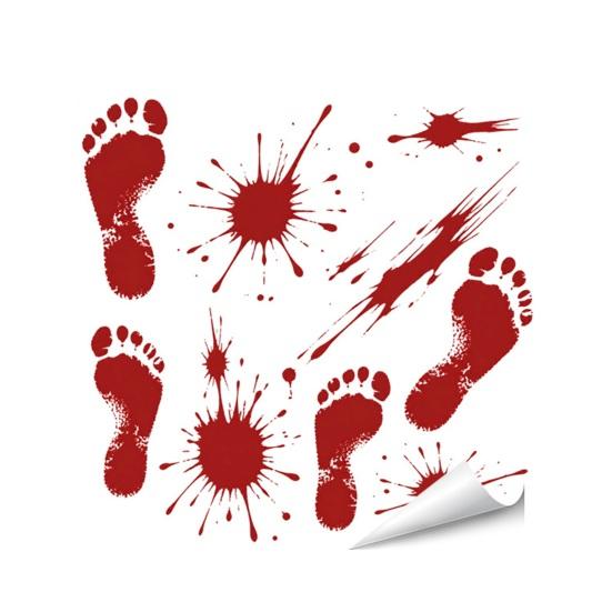 Atmospheric Haunted House Accents Halloween Horror Stickers, with Spooky Handprints Footprints Printed, Creepy Text Decals Self-adhesive Decals,