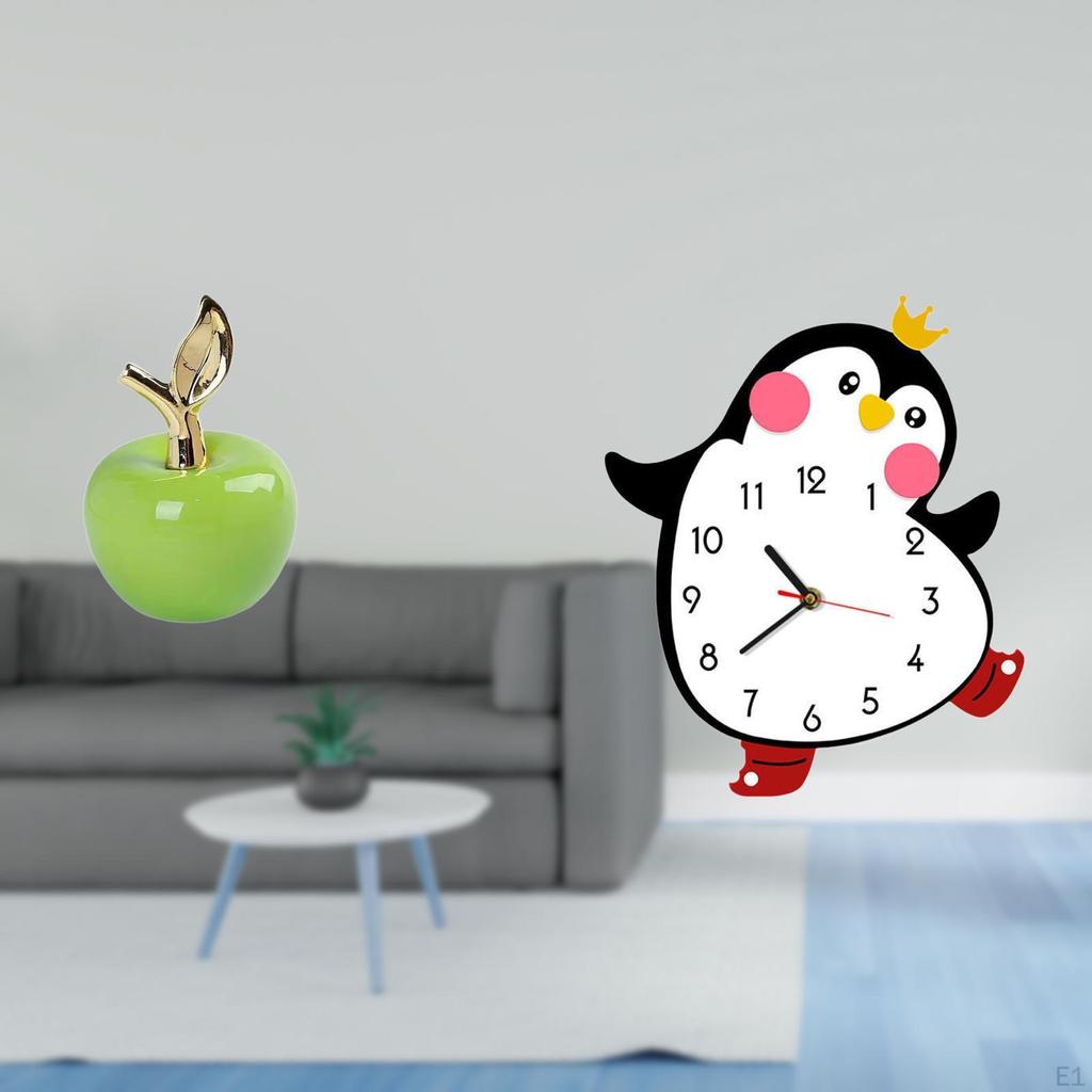 Ceramic Fruit Sculpture And Wooden Penguin Wall Clock Combination for Home Decoration Artistic