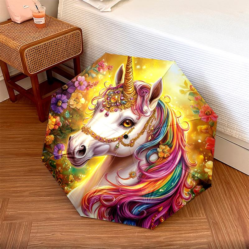 1 PC Automatic Folding Umbrella - Unicorn Fantasy Pattern, Portable & Foldable Design with 8 Ribs, Christmas Birthday Gifts