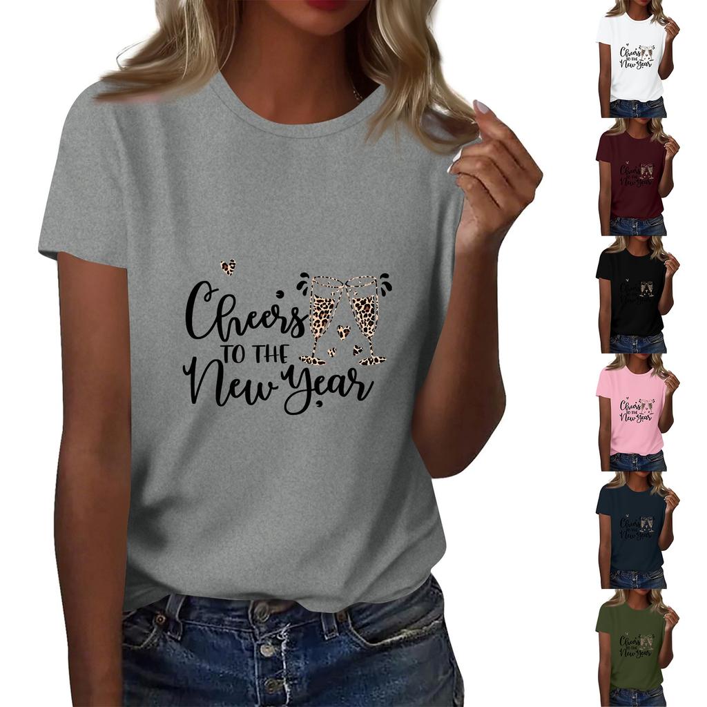 Women's Fashion 2026 New Year Printed Round Neck Short Sleeve Top