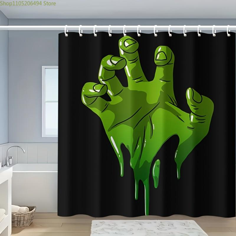 

1pc The Hulk Shower Curtain - Polyester, Machine Washable, Green with Black Stripes, Dripping Effect Design, Perfect for Bathr 90x180cm