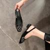 D Square Head Mid-heel Spring New Comfortable Rhinestone Rear Empty Sandals Bag Head Single Shoes Temperament Fashion Women's Shoes
