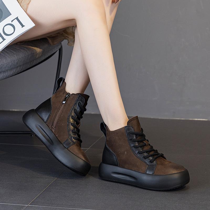 New Style Shoes Ankle Boots Women's Shoes Casual Round-toe Thick-soled Boots Mid-calf Versatile Single Boots