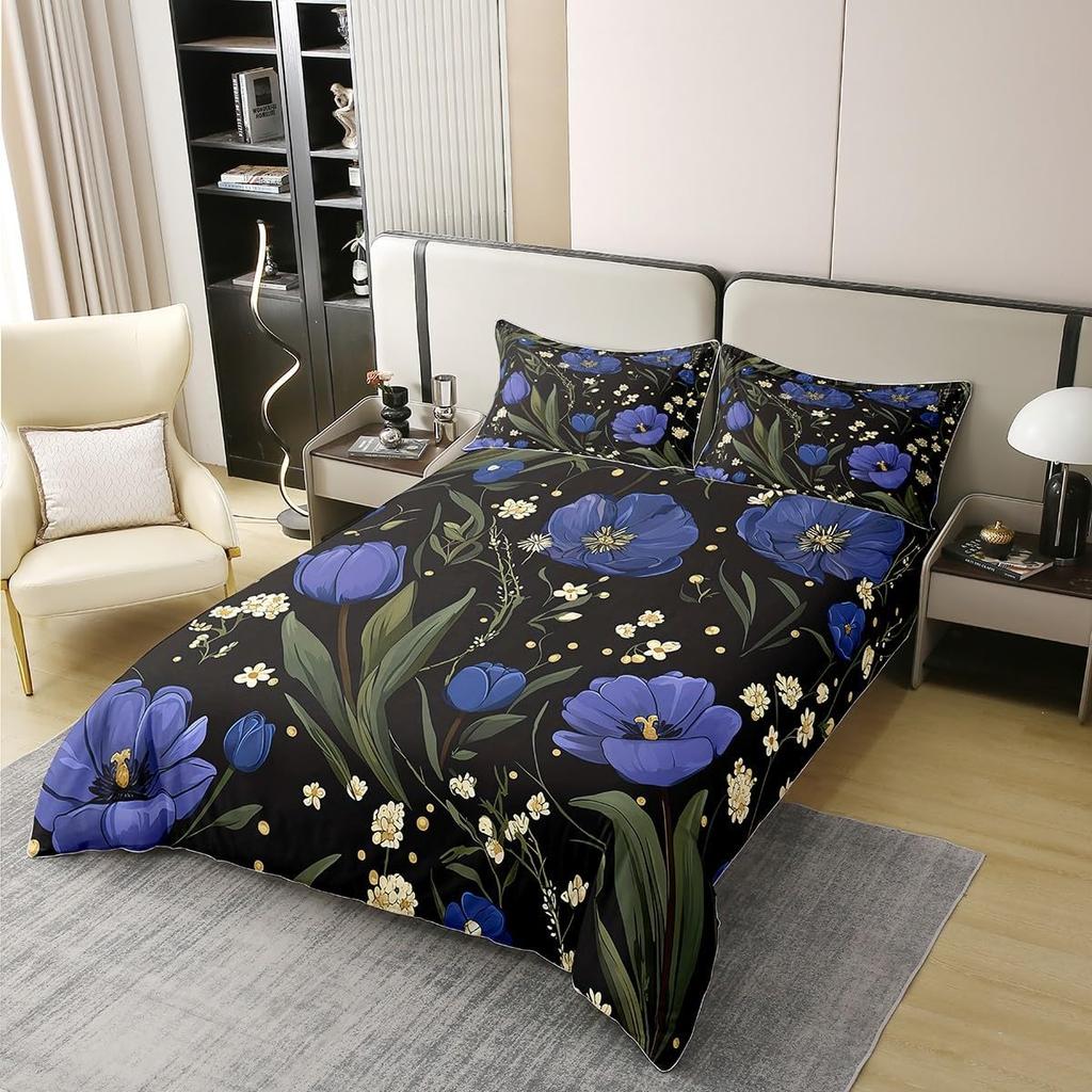 Botanical Floral Duvet Cover Queen King Size Floral Quilt Cover Bedding Set Teen Adult Room Decor Nature Theme 3 Piece Set