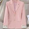 Spring Autumn  Elegant Women's Blazer Coat Stand Up Collar Long Sleeve Female Coats Loose Office Lady Outwear