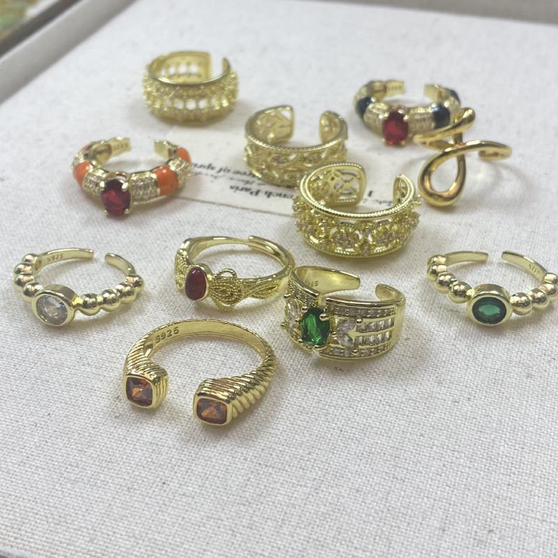 Design Geometric Unique Copper Ring For Women With Adjustable Fit And Colorful Zircon Stones