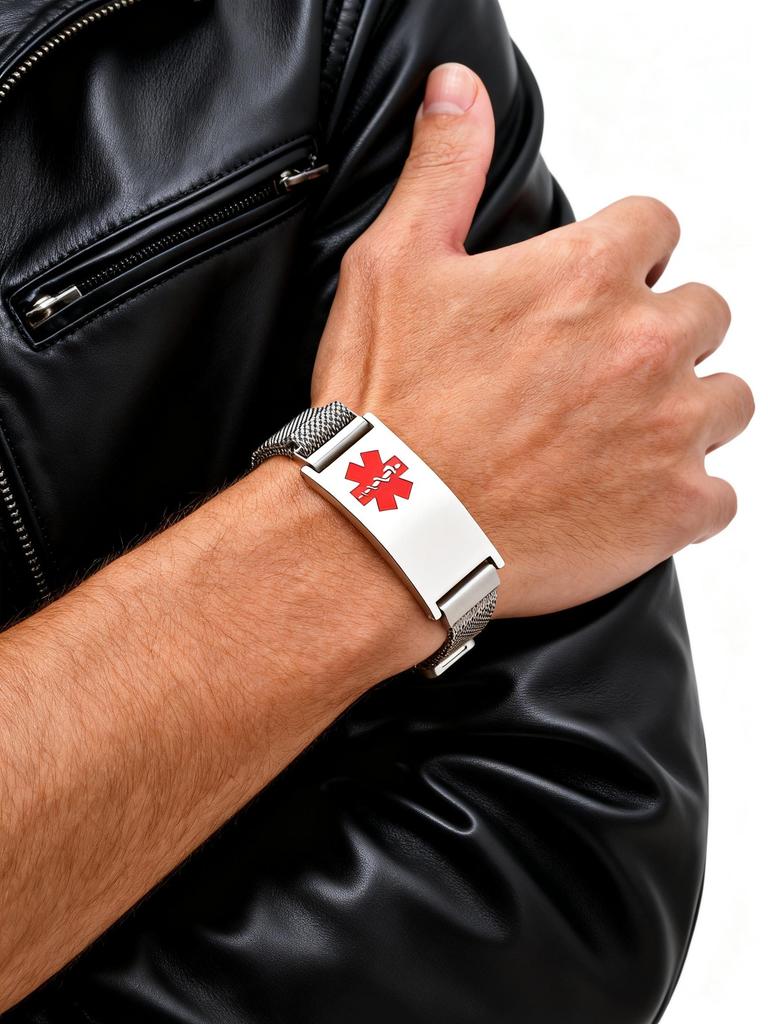 Medical ID Magnetic Strap Bracelet for Men Women,Engrave Stainless Steel ID Wristband,Type I/II Diabetes Jewelry