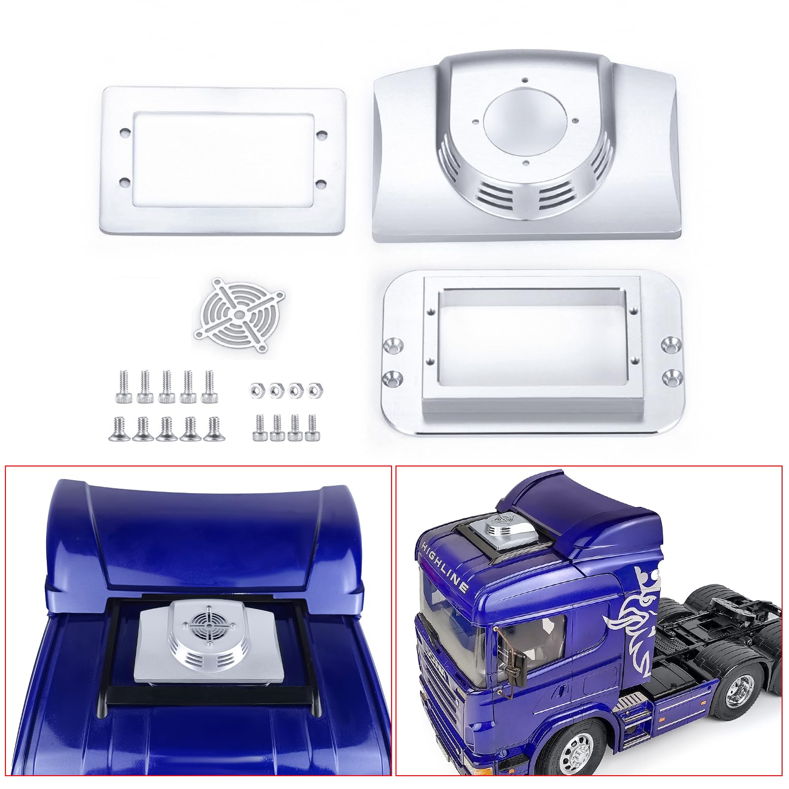 

TRZX RC Car Shell Window Upgrade Parts for Tamiya 1/14 RC Trailer Tractor Truck R620 (#B)