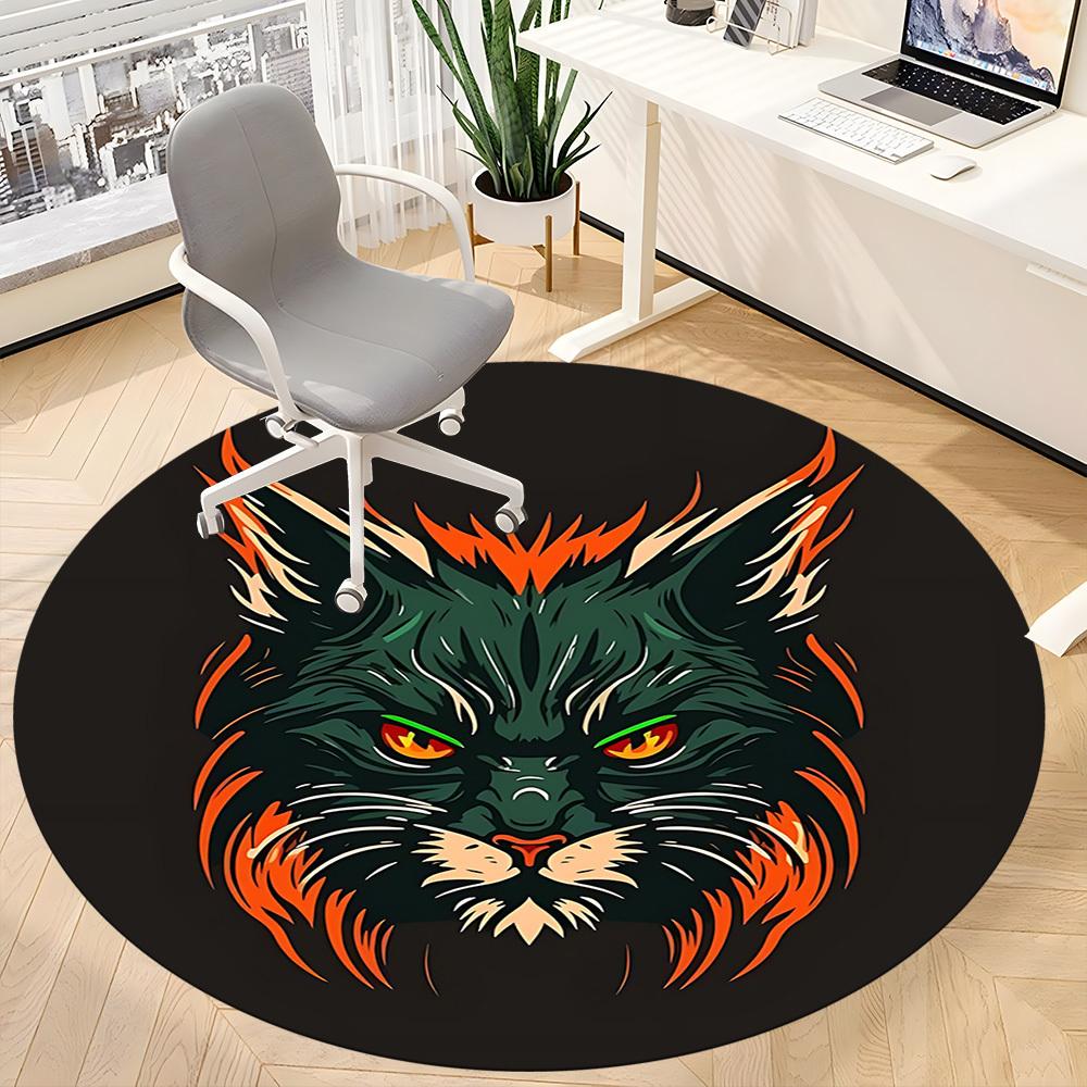 1pc Feline Flame Office Round Area Rug, Indoor Mat Suitable For Office, Under Office Chairs Bedroom Living Room Home Decor, Room Deco