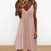 Women Summer Dress V Neck Sleeveless Hollow Out A-line Loose Backless Pure Color Applique Breathable Big Hem Vacation Sundress Beach Mini Dress
