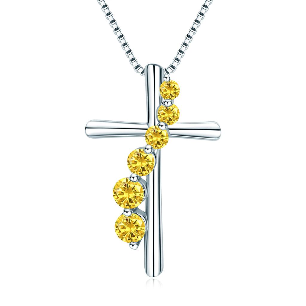 S925 Sterling Silver Women's Necklace Trendy Zircon Cross Pendant Birthday Gift European American