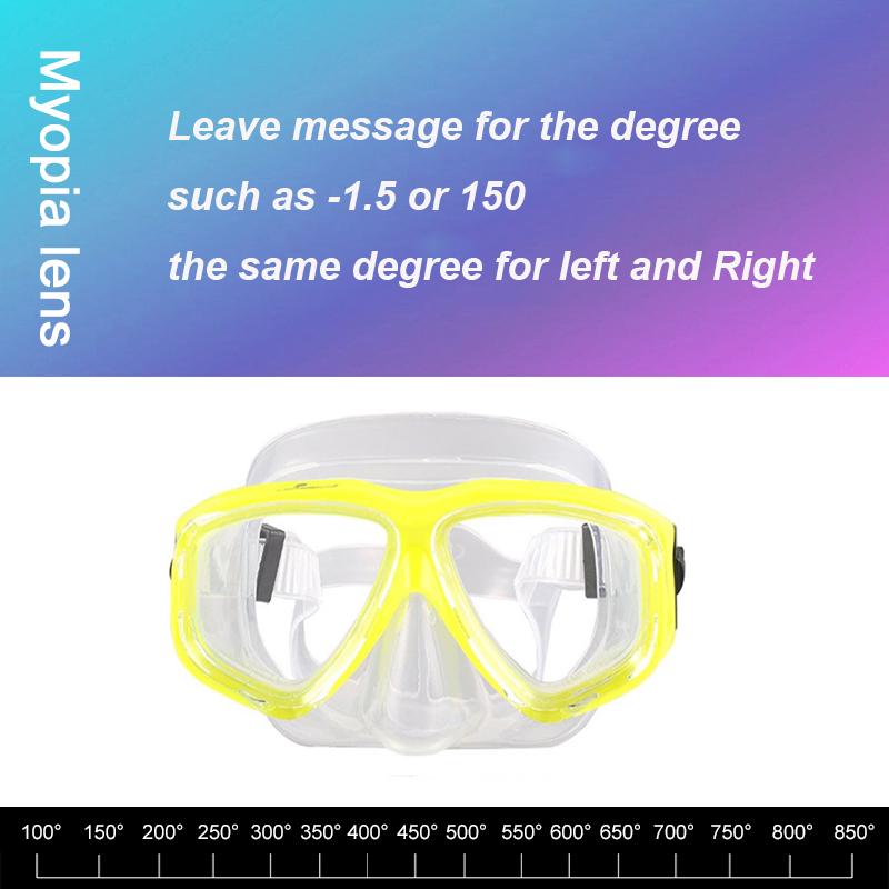 -1.5 To -8.5 Myopia Adults Silicone HD Clear Anti Fog Diving Eyewear Masks Custom For Left Right Eyes Different Degrees