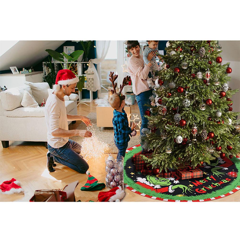 48" Christmas Tree Skirt Base Floor Mat Cover Cartoon GRINCH Xmas Party Ornament