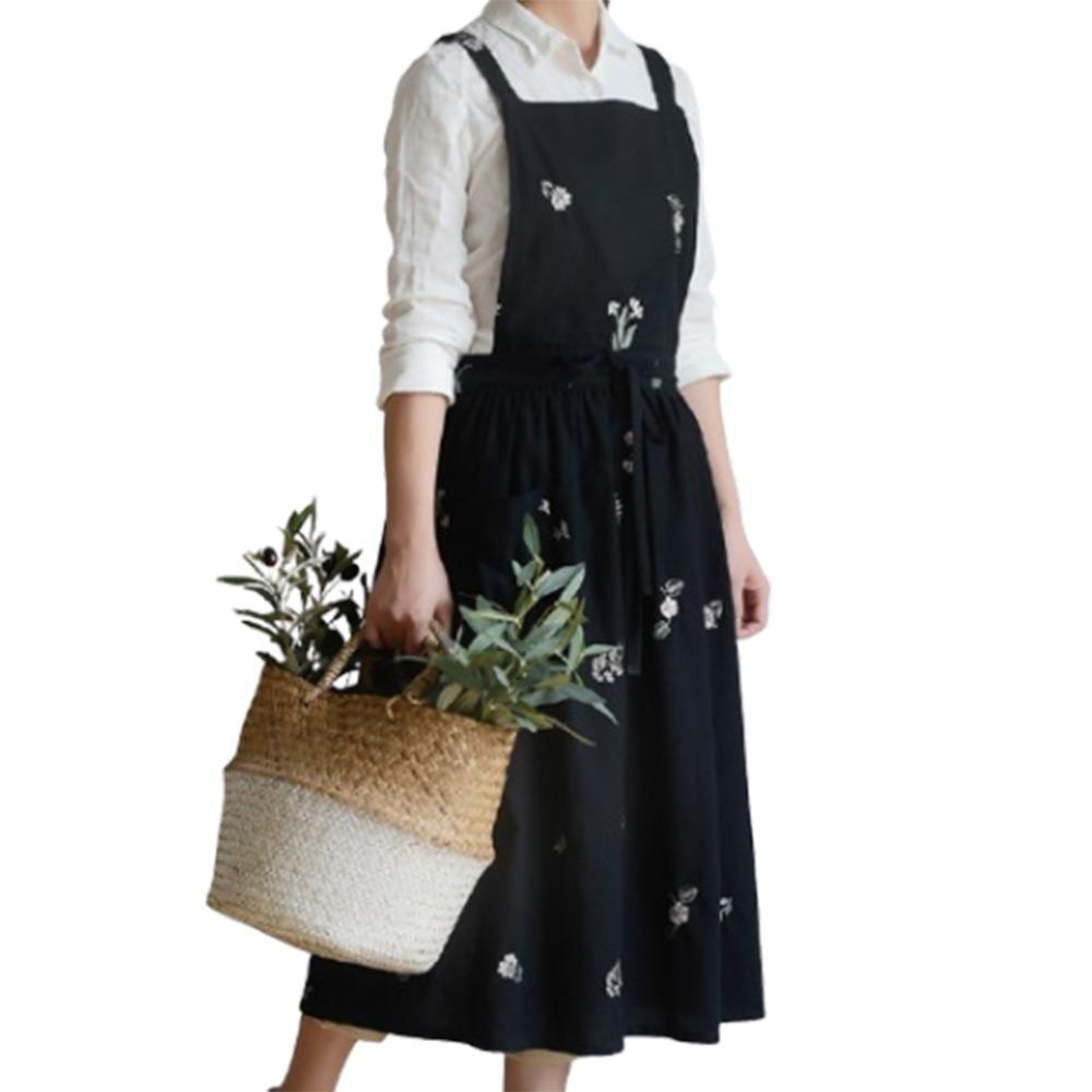Embroidered Kitchen Cooking Apron X-Back Household Work Apron  Restaurant Use