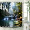 Waterproof Shower Curtain Featuring a Tranquil Forest Waterfall Scene for an Invigorating and Relaxing Bathroom Atmosphere