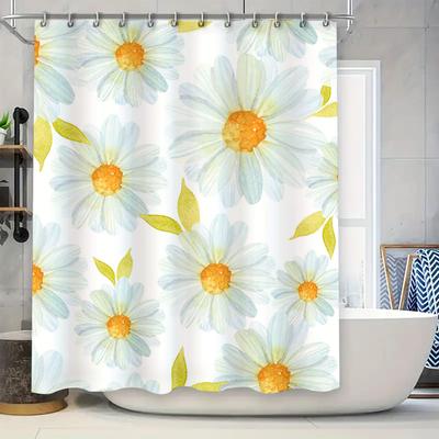 Blue White Daisy Shower Curtain Bathroom Decoration Printing Waterproof Polyester Fabric Floral Decorations Home Decor Wall Hang