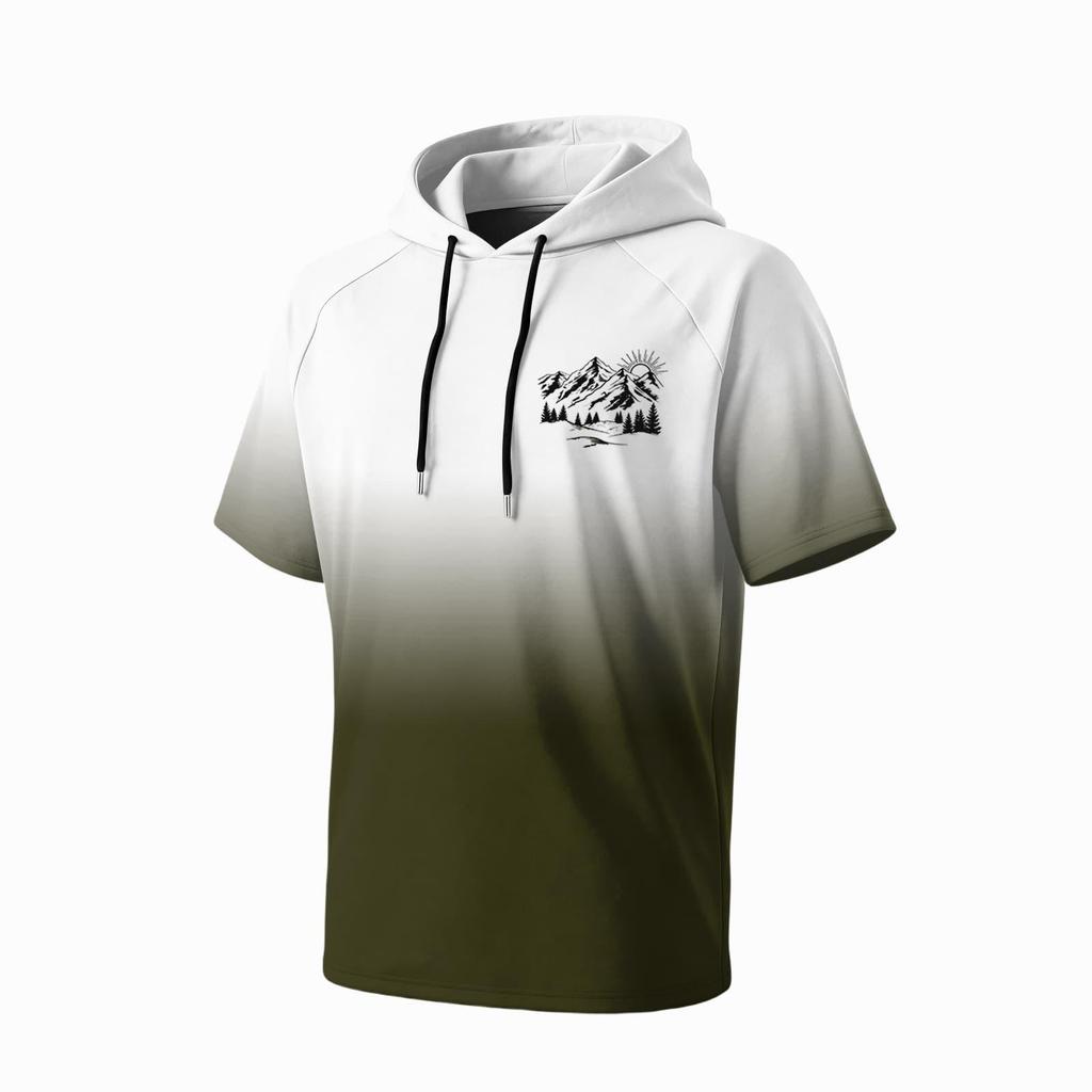 Men's Summer Quick Dry Short Sleeve T Shirt UPF 50 Plus Sun Protection Hooded Fishing Sports Shirt Lightweight Breathable