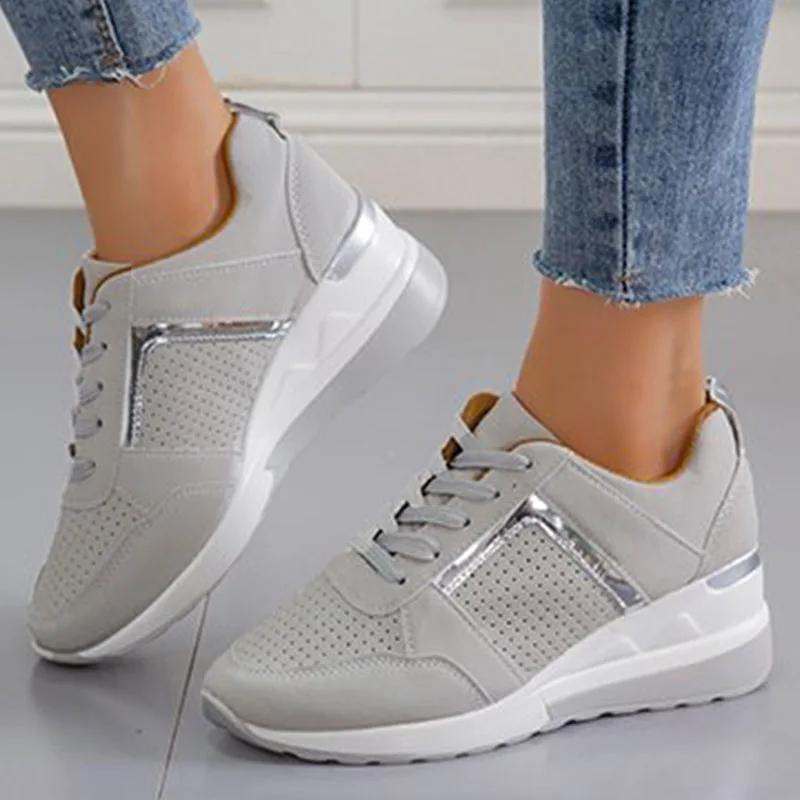 

SyfIyno Новые женские вулканизированные спортивные туфли, Повседневные спортивные туфли на платформах, Теннис, Шнурки и танкетки Размер 35-43 35