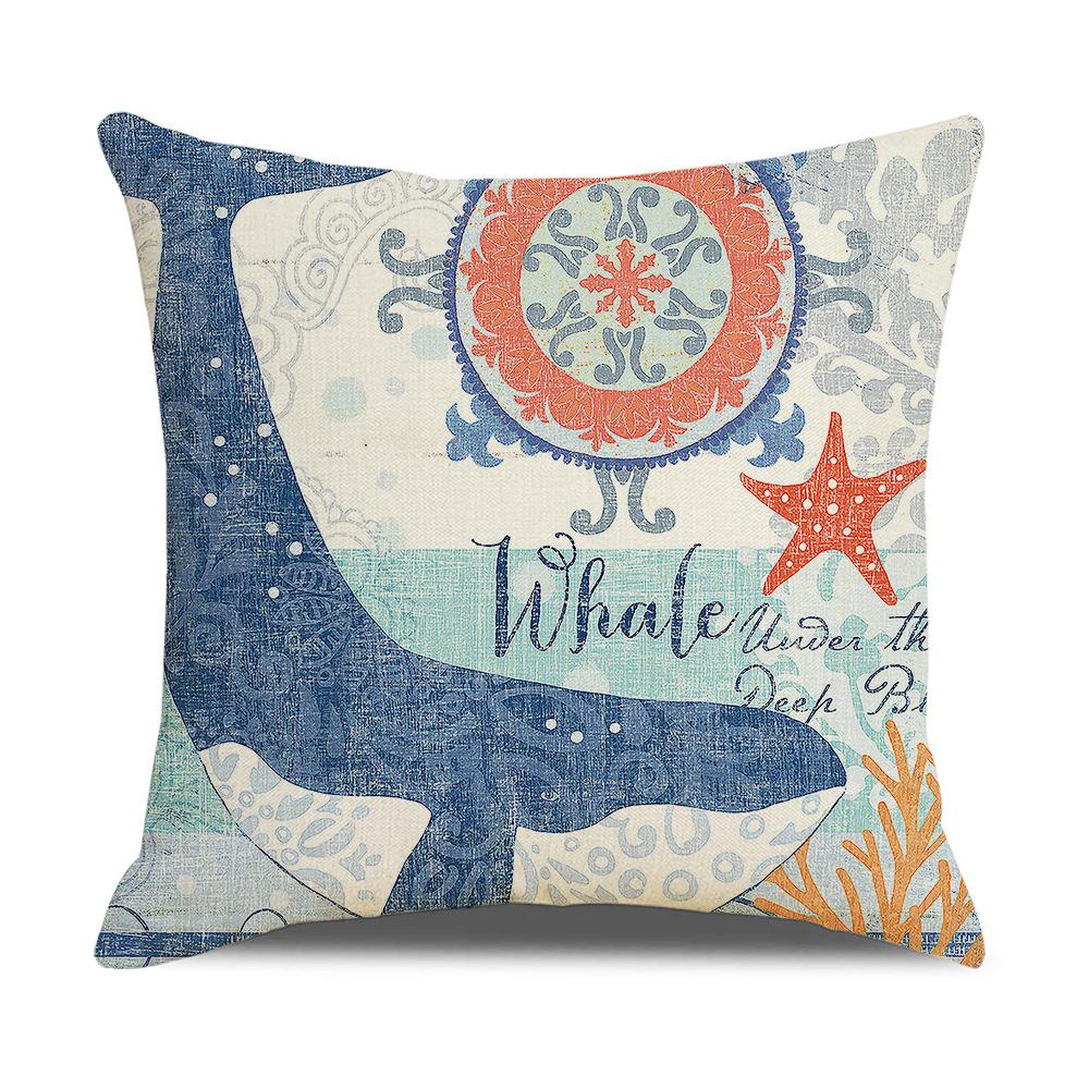 Retro Mediterranean Ocean Digital Print Linen Pillow Reading Cushion Home Furnishings