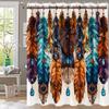 1Pc Colorful Bohemian Feather Print Shower Curtain Partition Privacy Hanging Bathroom Curtain With 12 Hooks Machine Washable