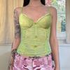 European and American Style Lace Splicing Mesh Sexy Hot Girl Camisole Romantic Vacation Style Floral Green Tank Top