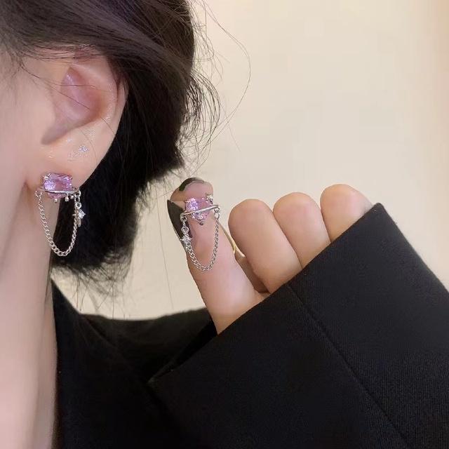 Korea Pink Crystal Peach Love Heart Dangle Earrings Sweet Cool Y2k Accessories Hoop Earring for Women Girls Fashion Jewelry