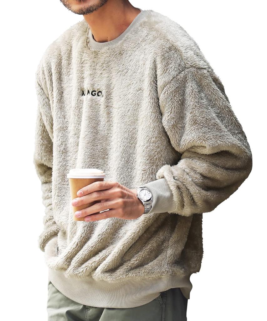 Kangol Boa Crew Neck Sweatshirt with Embroidered Size Greige Logo, Fluffy, Warm, Stylish, Outdoor, Fall/Winter, L, A,