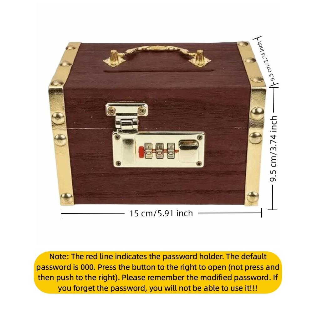 Large Capacity Wooden Money Bank Retro Treasure Storage Box Jewelry Box Piggy Bank Bill Storage