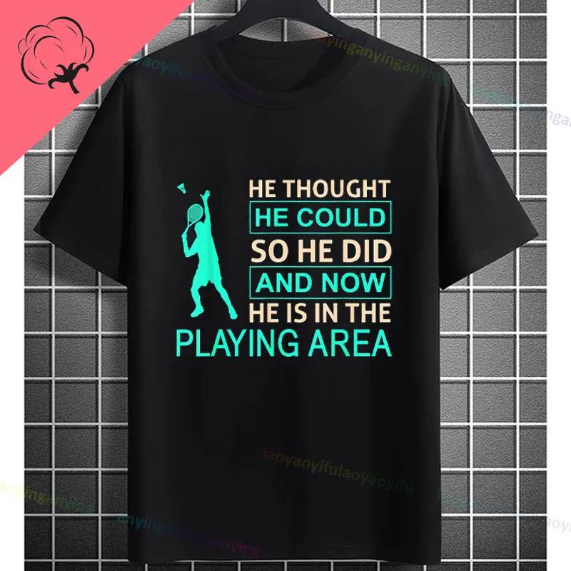 Unisexs Casual Crew Neck Tshirt With Geometric Badminton Players Print Fashion Shortsleev Cotton Tshirt Allseason Sportswear