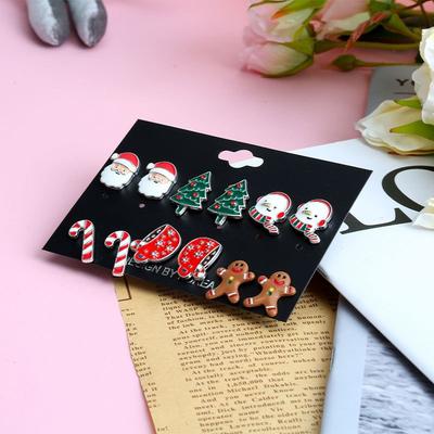 Christmas Earrings Santa Tree Snowman Rod Hat Cookie Man Christmas Stud Earrings Set Ornament