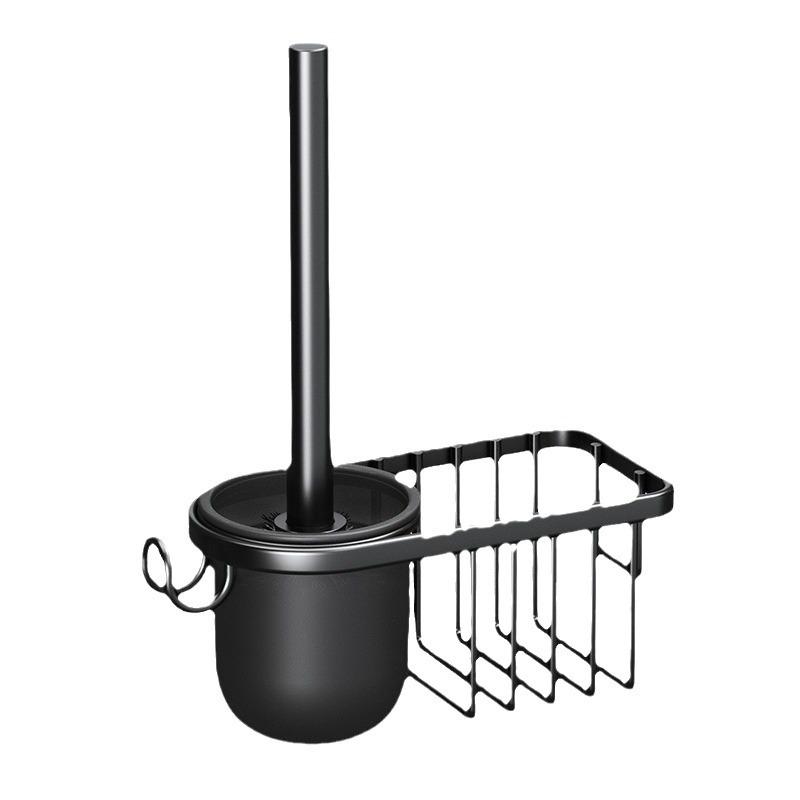 Wall-Mounted Soft Bristle Toilet Cleaning Set with Long Handle and Storage Rack