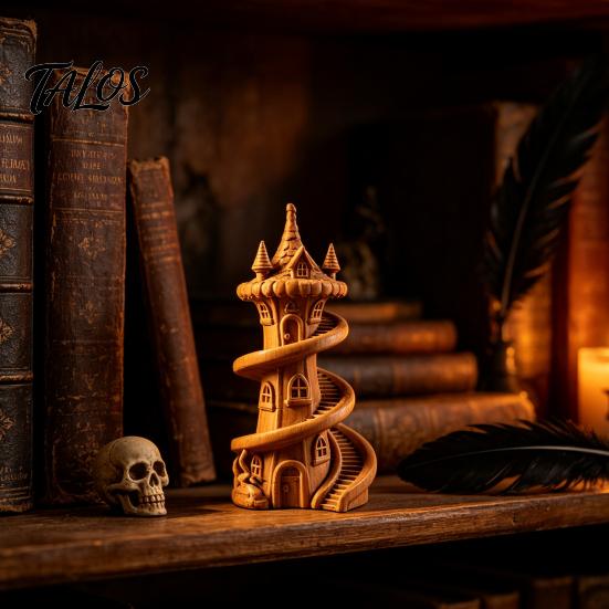 Fantasy Room Decor 3D Printed Spire Castle Ornament with Spiral Staircase, Resin Sculpture, Retro PLA Plastic Crafts Fairy Tale Desktop Decoration for