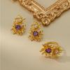 Französische Pastorale Sonnenblumen Ohrstecker Ring Set Kupferplattiert Echtgold Elegant Leichter Luxus Design Sinn Amethyst Ohrringe