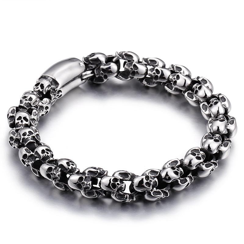 Gothic Retro Punk Style Personalized Skull 304 Stainless Steel Men s Hip-Hop Bangle for Party 22.5cm серебряный